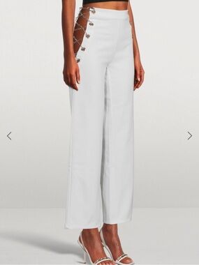 EB Denim White Chain-Accent Wide-Leg Pants